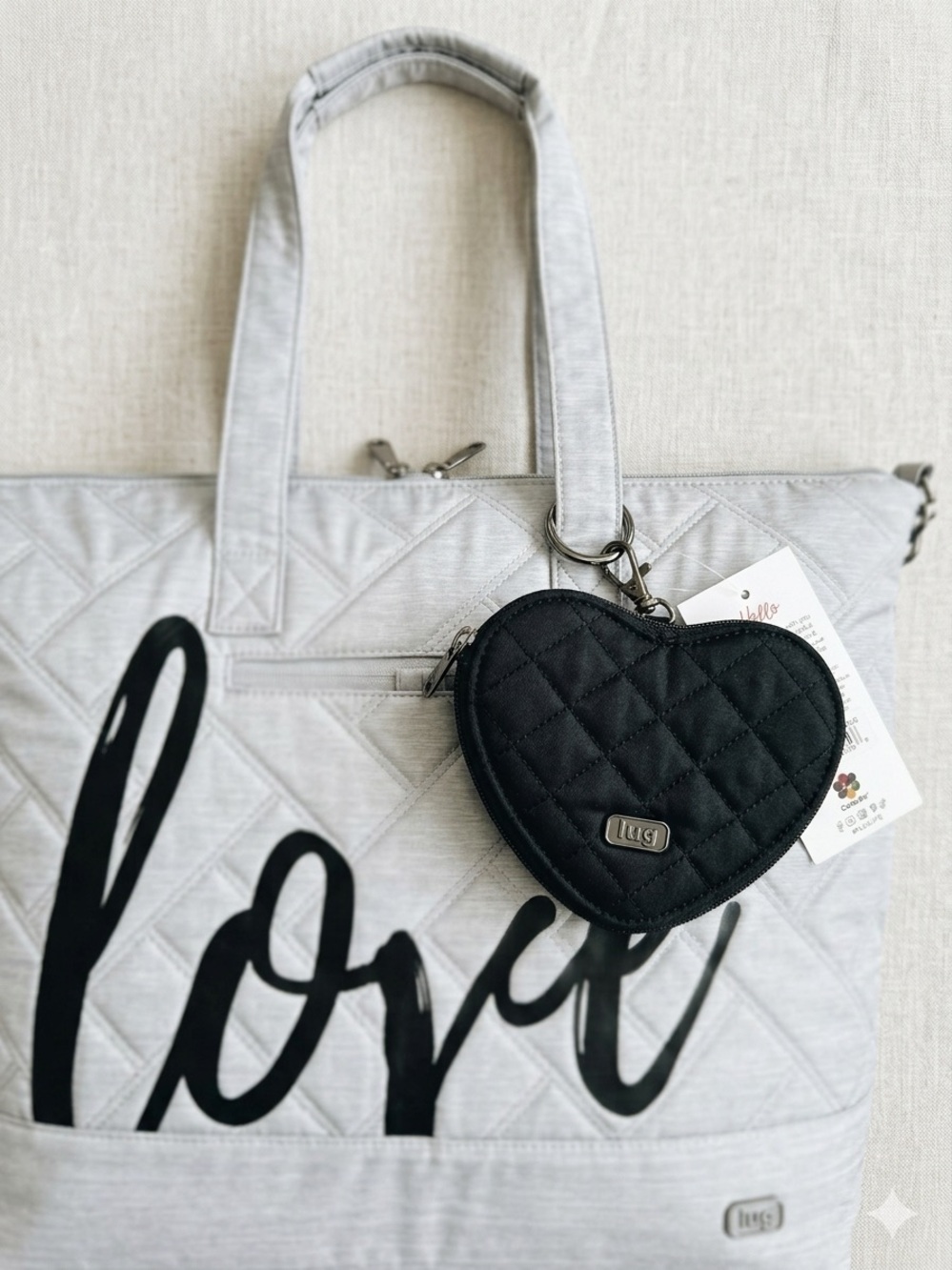 lug Black Quilted Heart Coin Pouch with Clip New Accessory